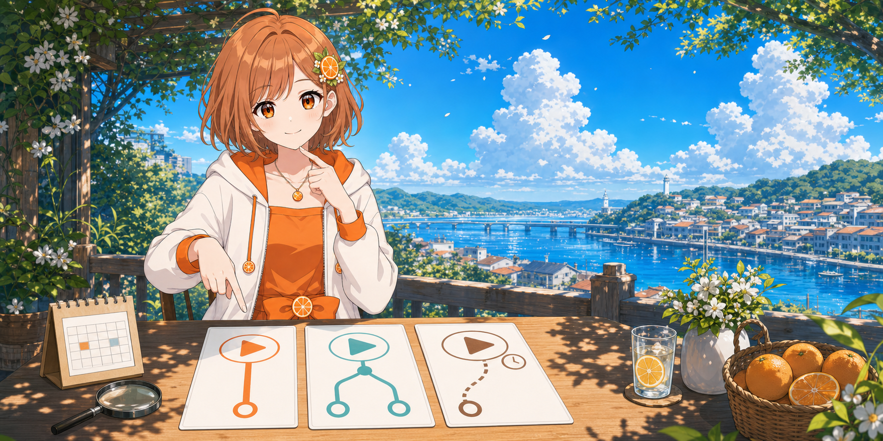 みかんが独占、見放題独占、先行配信を表す3つの経路カードを見比べるイラスト